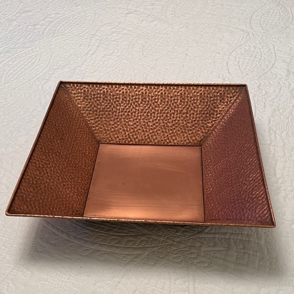 Home Interiors Faux Hammered Copper Basket Tray Decorative Square Centerpiece